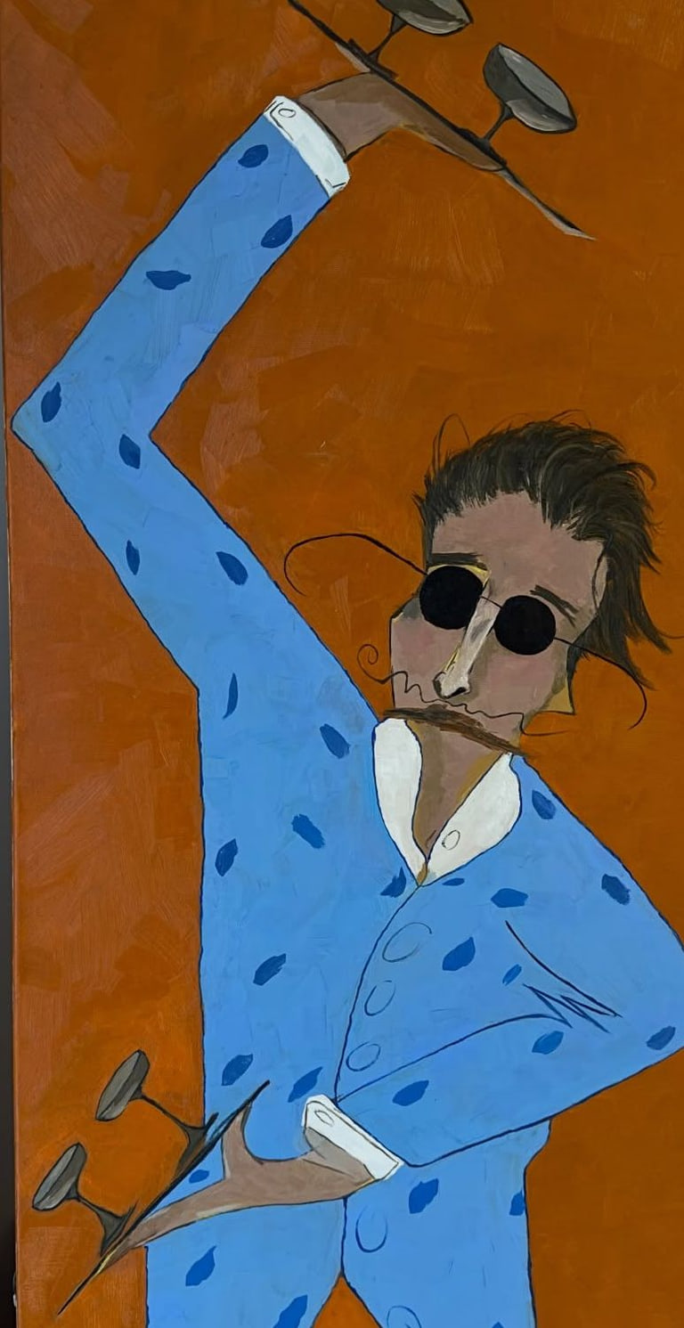 The Spotted Suit, 2025. Acrylic on board.