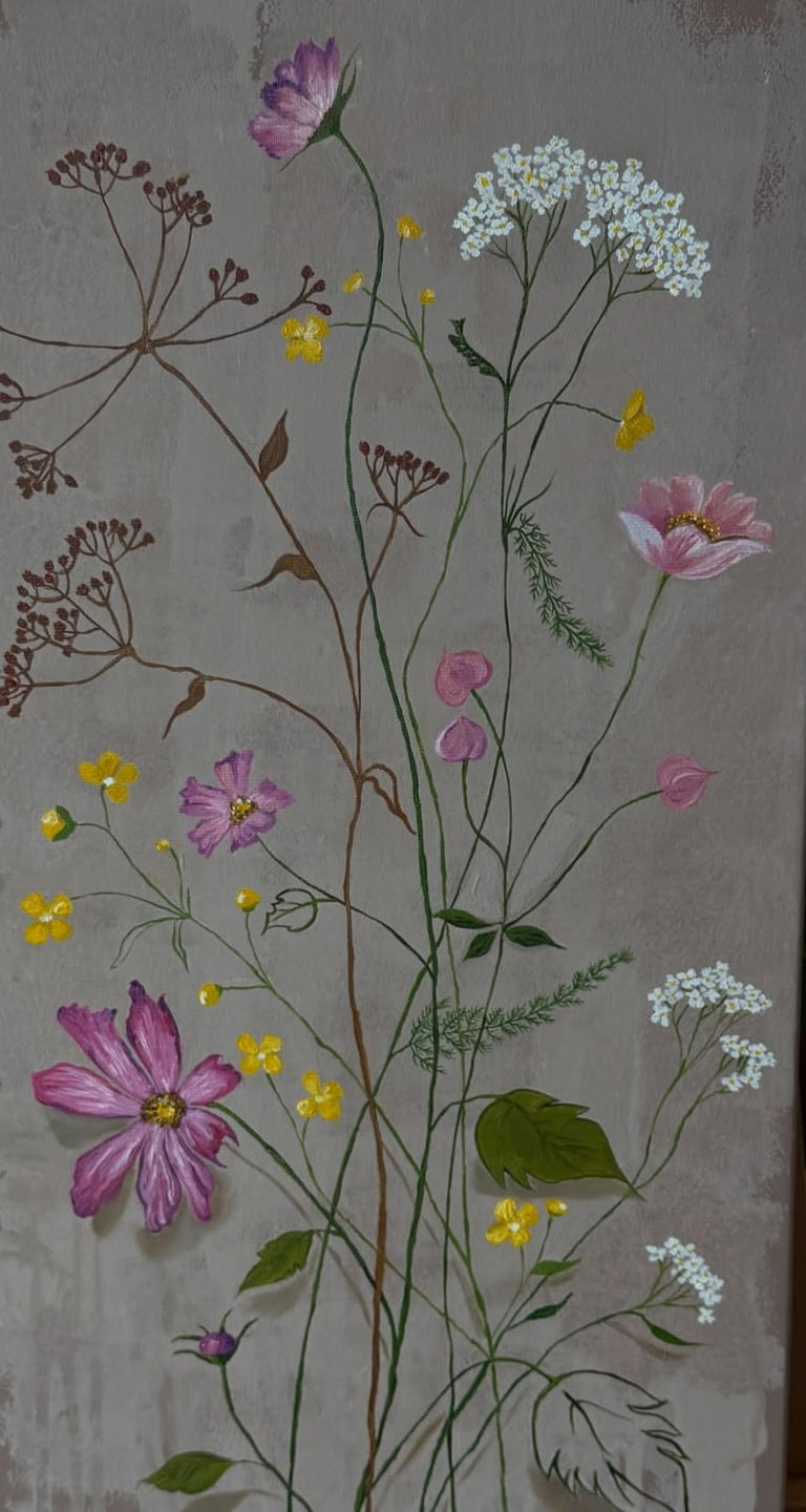 Wildflowers on Board, 2025. Oil on raw panel.